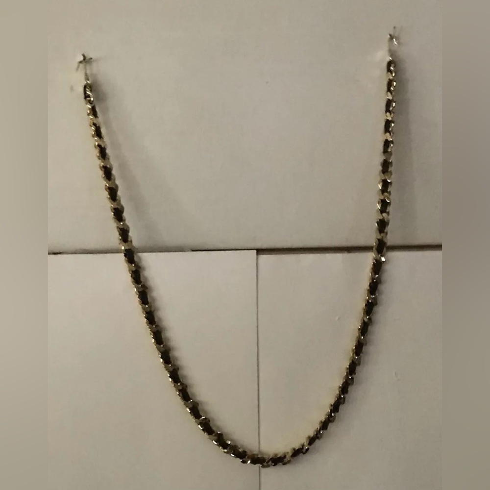 Gold Tone Interwoven with Black Leather Necklace and Belt 45 1/2” Long